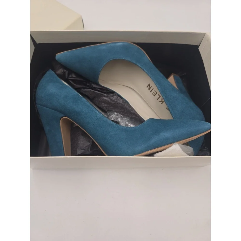 Anne Klein Akhollyn Pumps Women 9 M Turquoise Suede Pointed Toe Block Heel